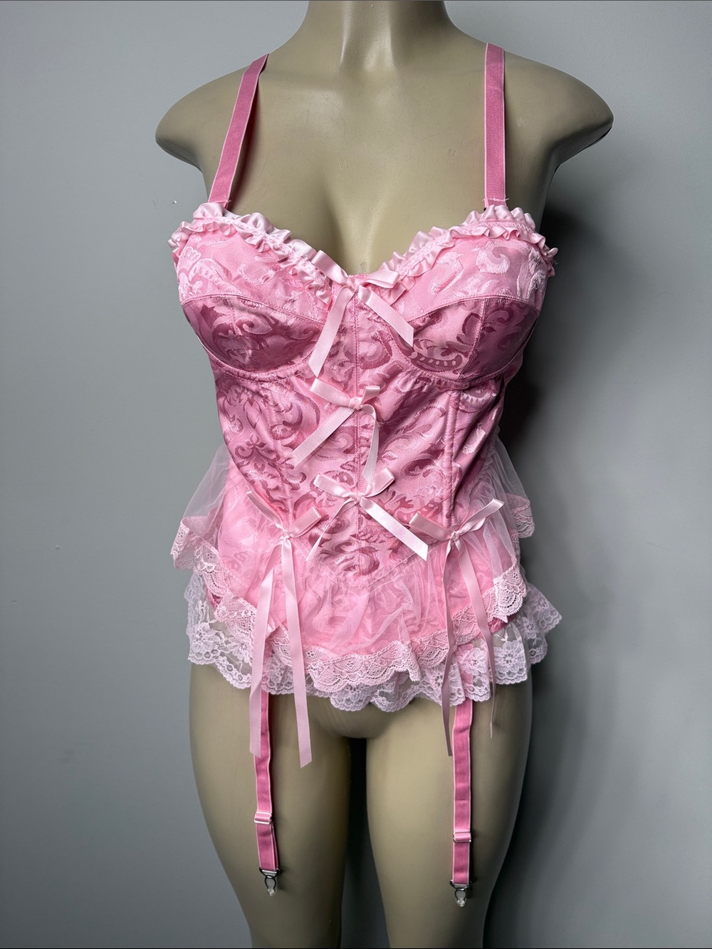 Pink Lace Bustier Corset with Garters - Women Intimates